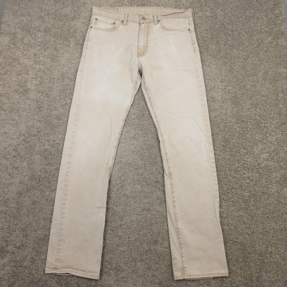 Levis Pants Mens 34x34 Beige 513 Slim Straight‎ Faded Washed Out Canvas Chinos